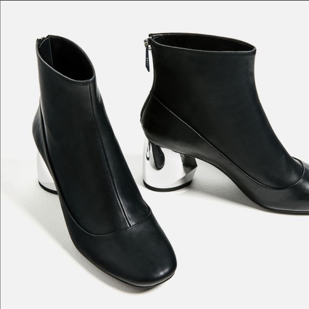 Zara black boots w/silver heel size 8 (39)